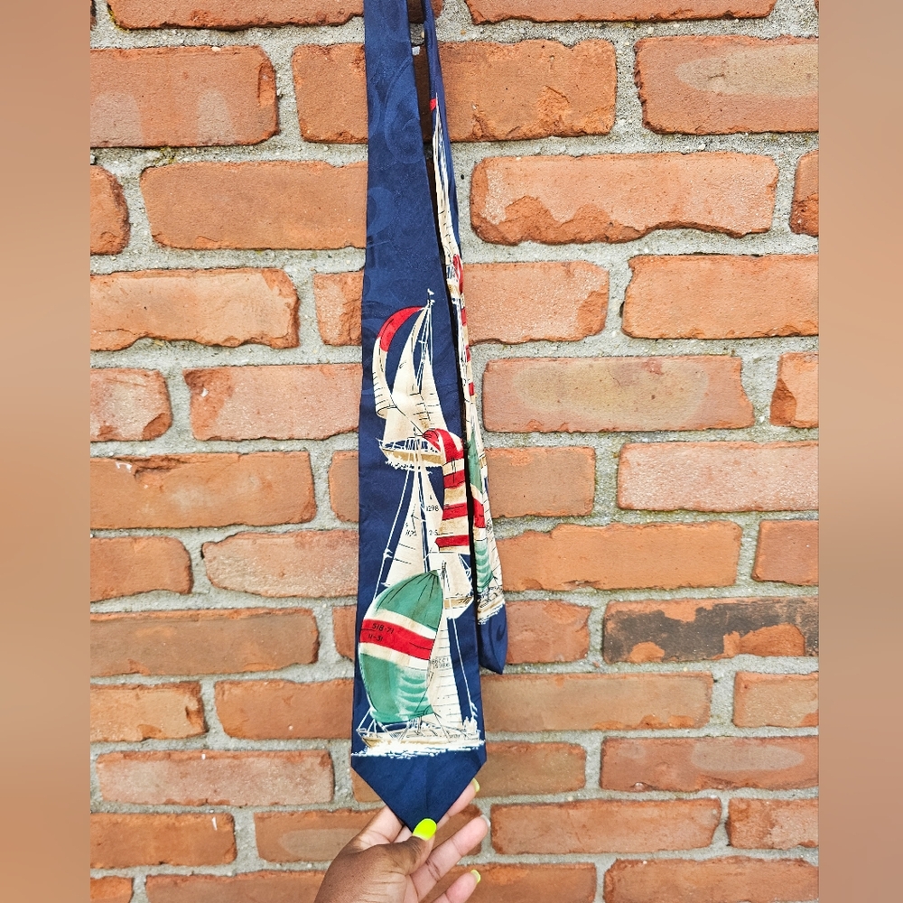 VTG Hunt Club All Silk Nautical Tie | Sailboat Print | USA Made | Bold Americana